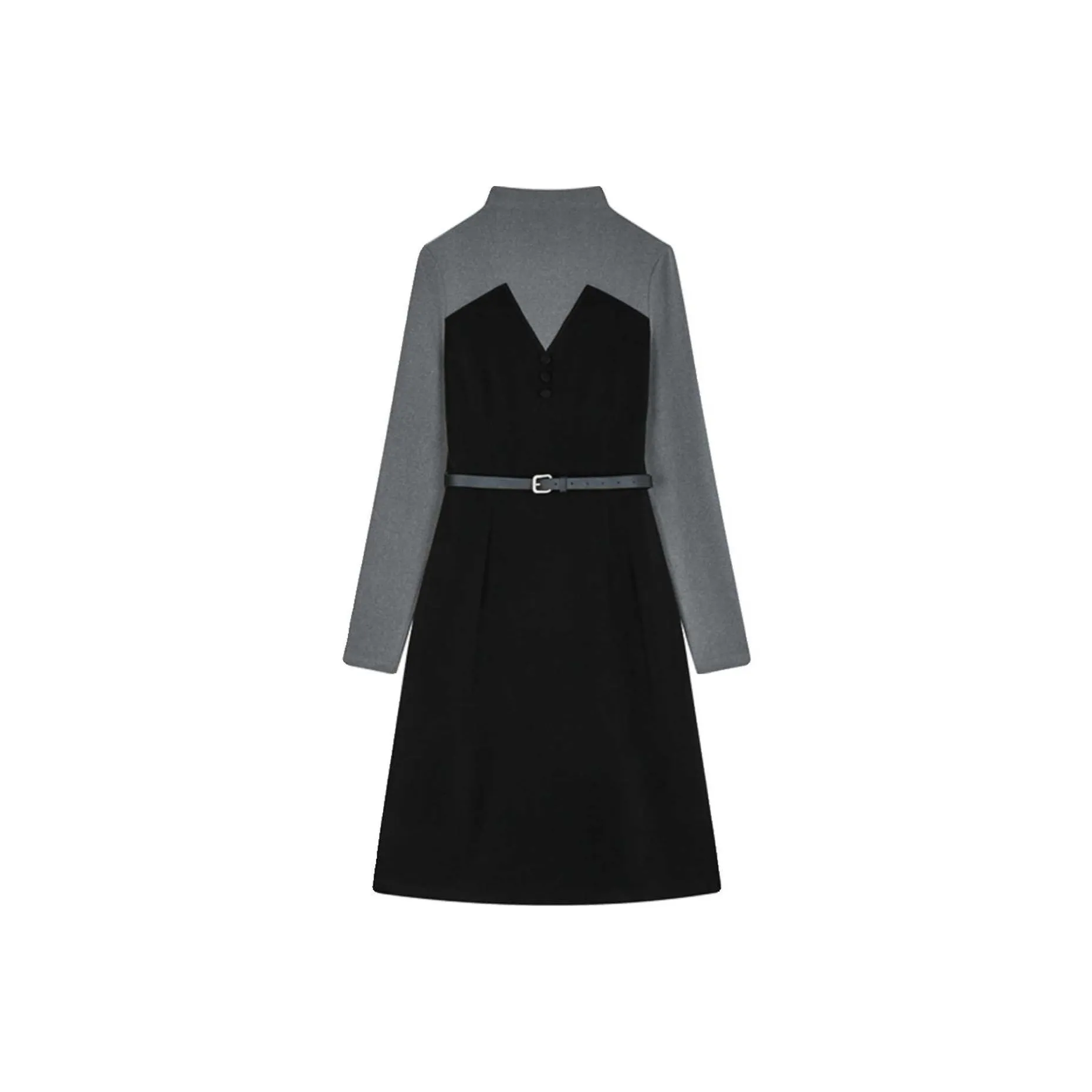 Mo Han Yi Mei Long Sleeved Dress Women's Black Gray Patchwork