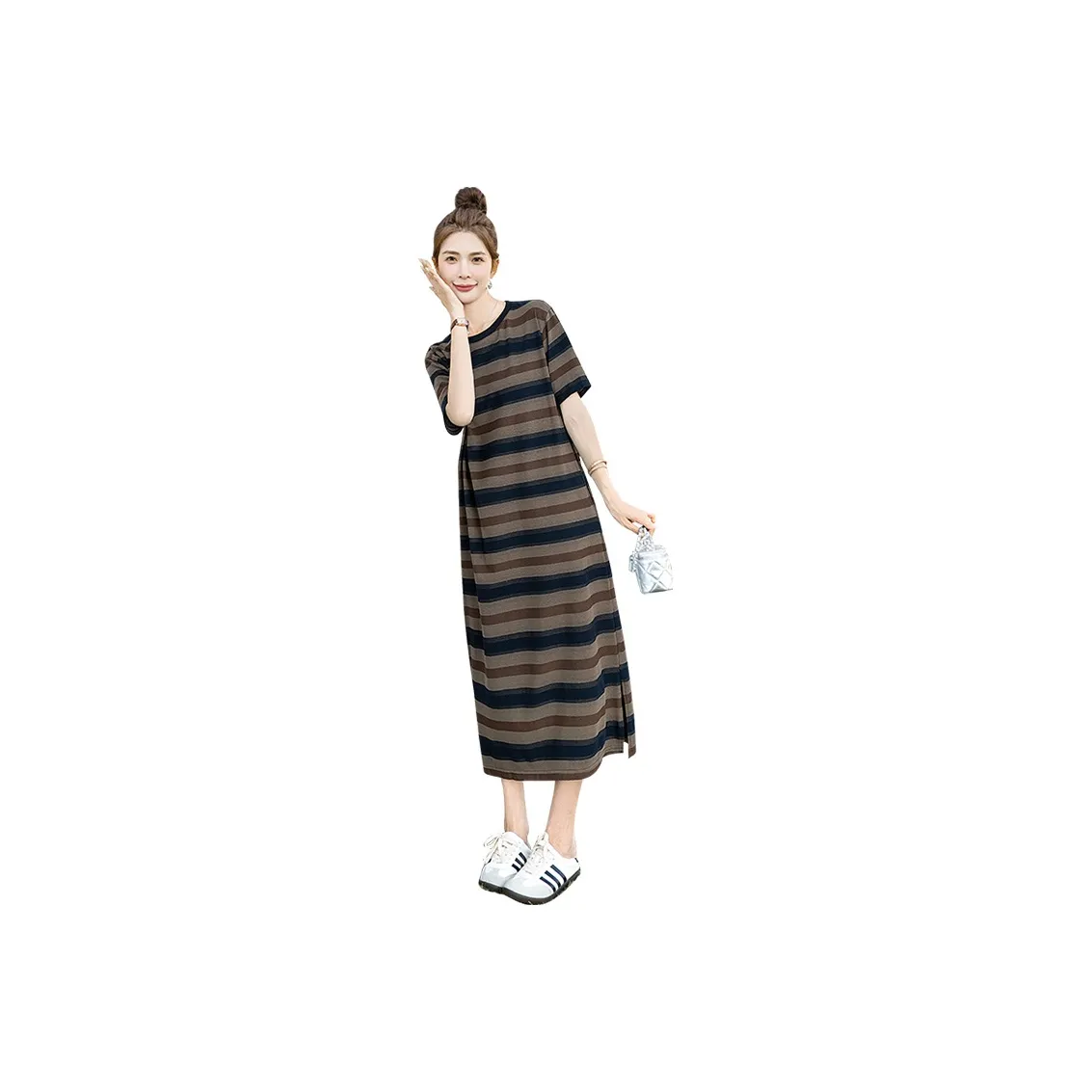 Cypress House Short Sleeved Dress Women's Navy Blue Stripes