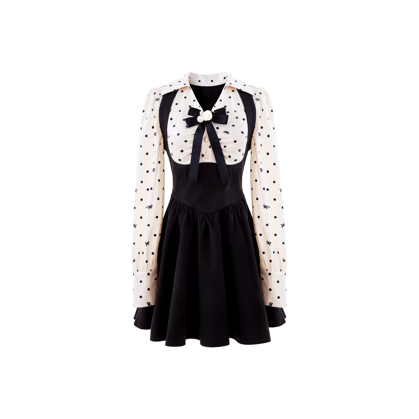 Blovelan Long Sleeved Dress Women's Black & Polka Dot Apricot