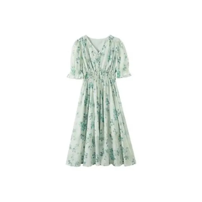 XIANGYING Short Sleeved Dress Women's Green
