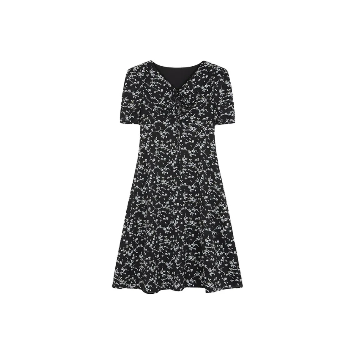 Mo Han Yi Mei Short Sleeved Dress Women's Black With White Floral