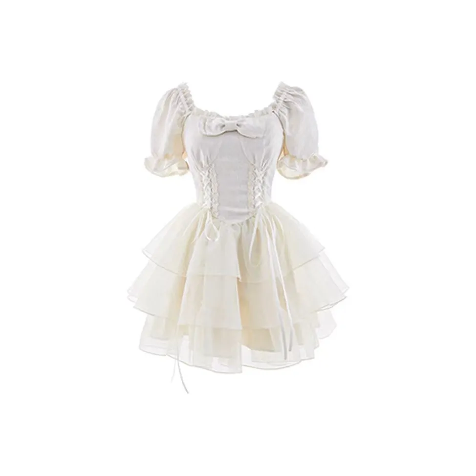 CANTALOVE Короткое платье с короткими рукавами женское абрикосового цвета