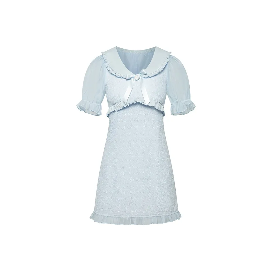 AooRaa Blue Женские Короткие Платья с Рукавами