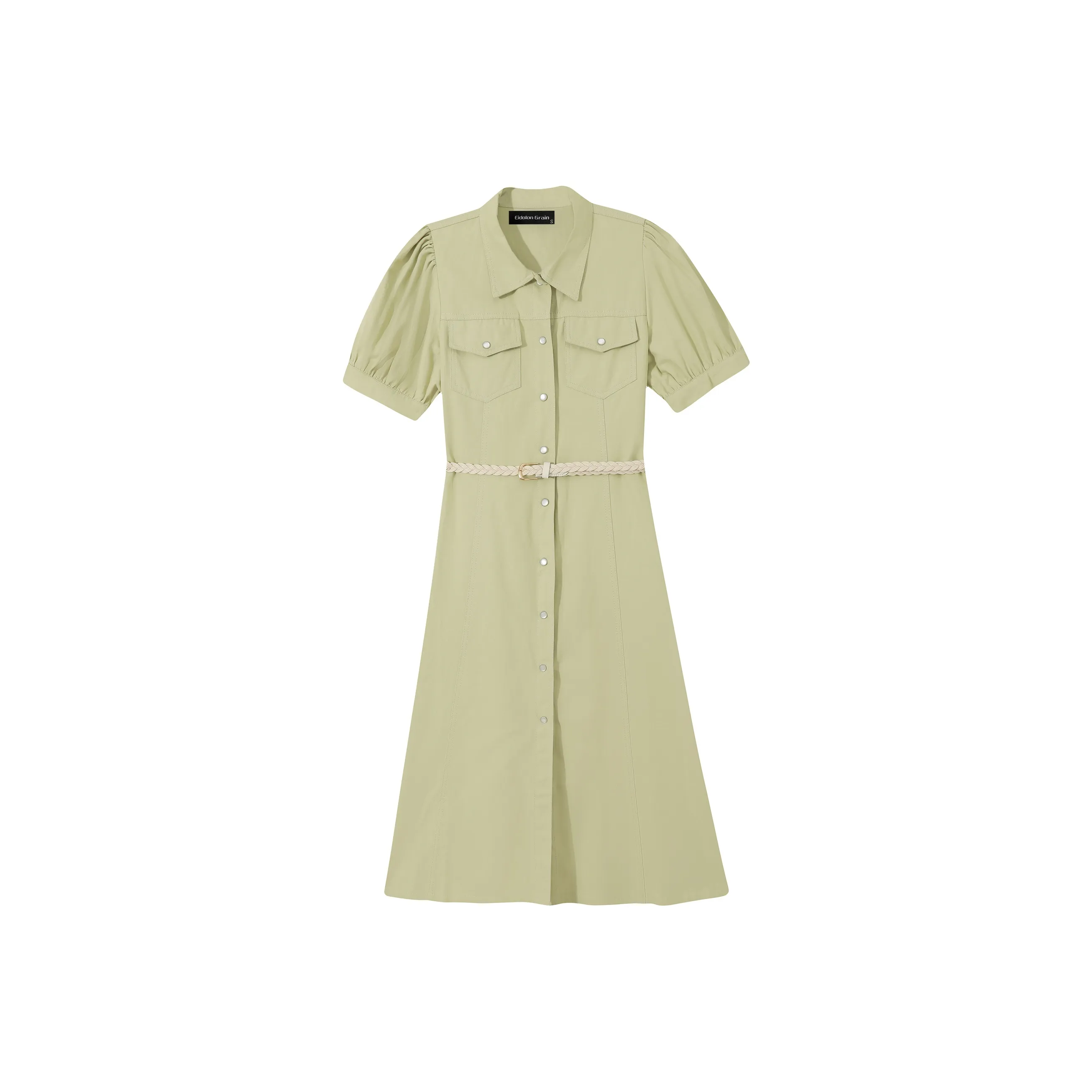 EIDOLON GRAIN Светло-зеленый Женские Короткие Платья с Рукавами