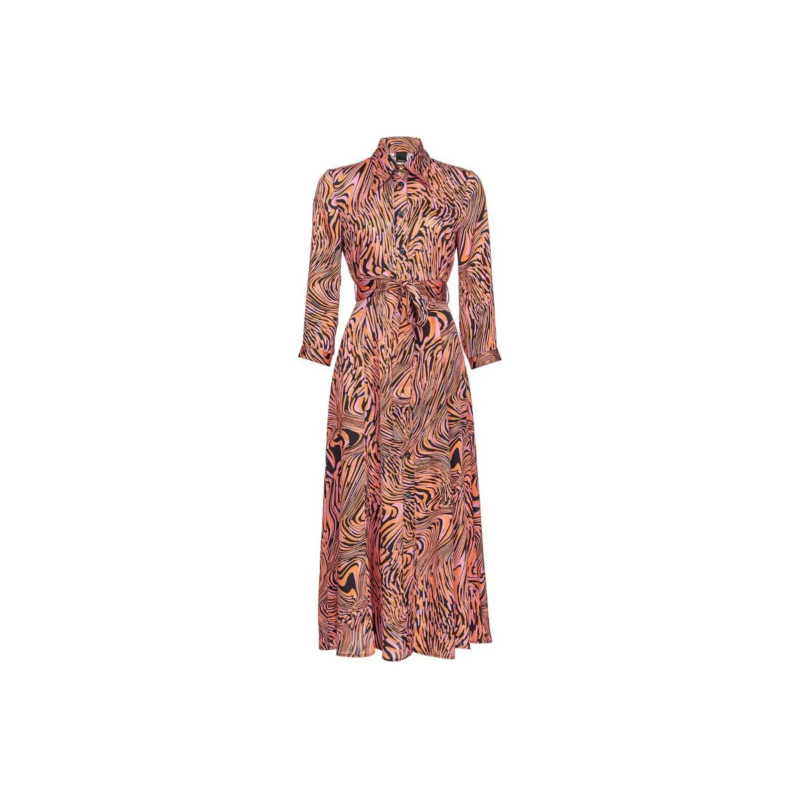 PINKO Pattern Printed Long Sleeved Belted Dress