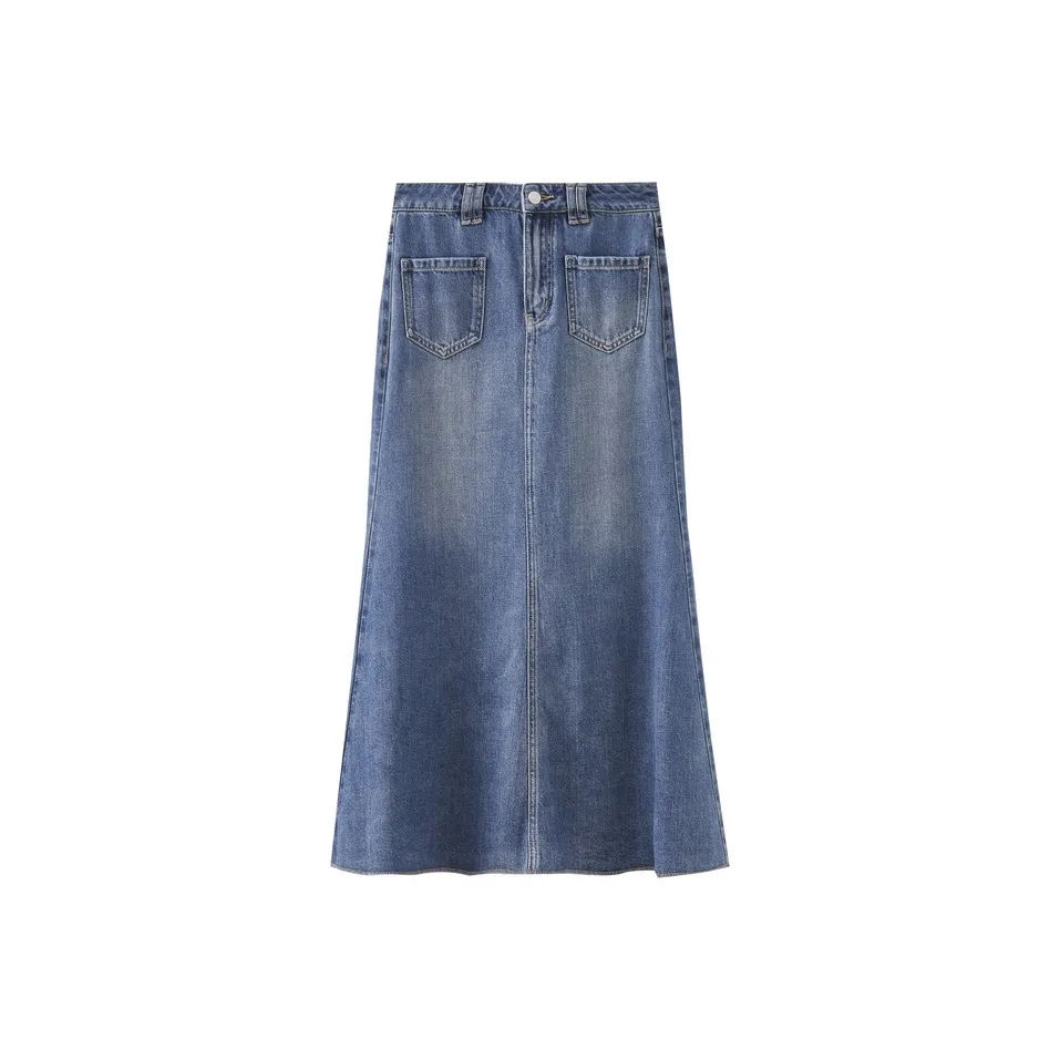 SHUIYUNJIAN Деним Длинный Юбка Женские Джинсовый синий