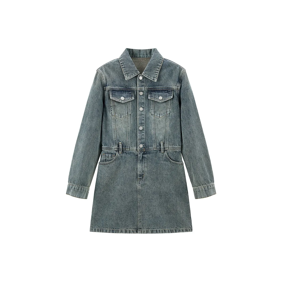 LEDIN Длинное платье с длинными рукавами женское средний деним синий