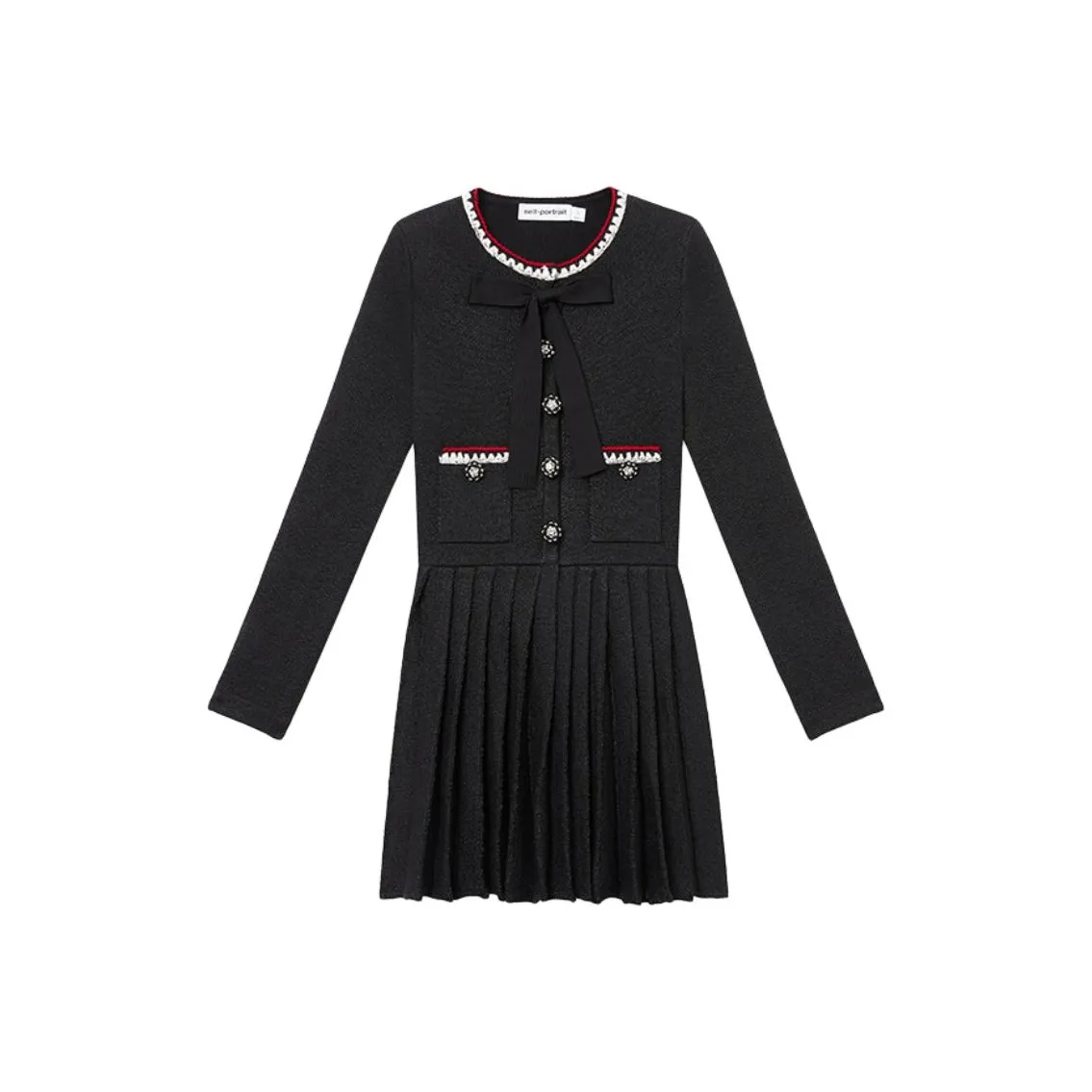 Self Portrait Длинное Платье с Длинными Рукавами Женское Классическое Черное