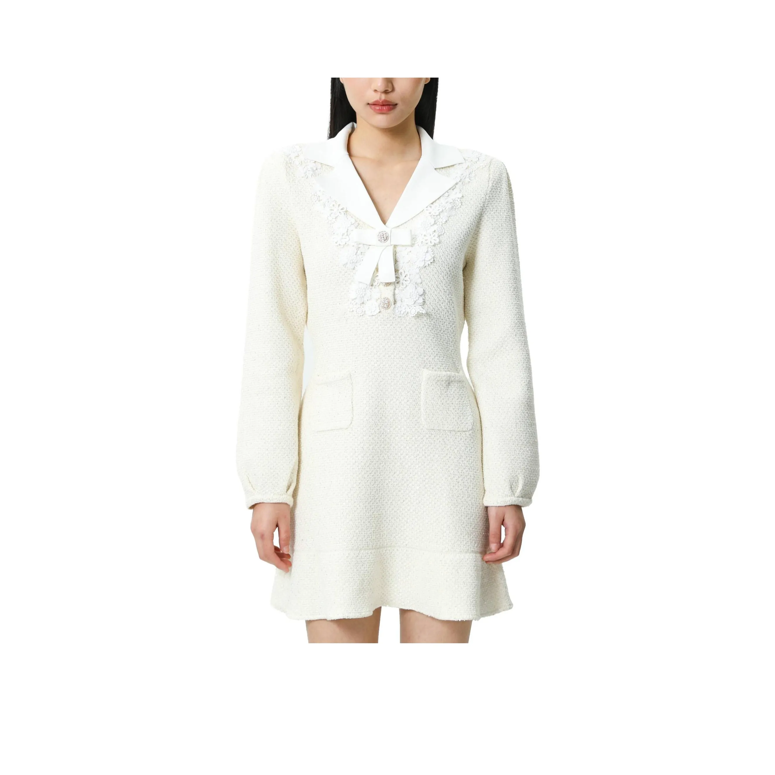 Self Портрет Длинный С рукавами Платье Женское Белое