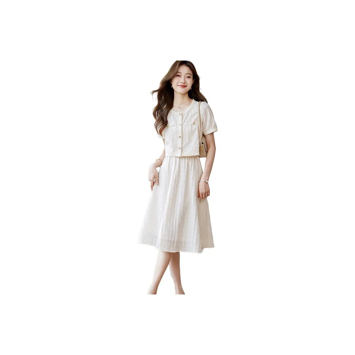 Korean Style Short Sleeved Dress Women's Apricot