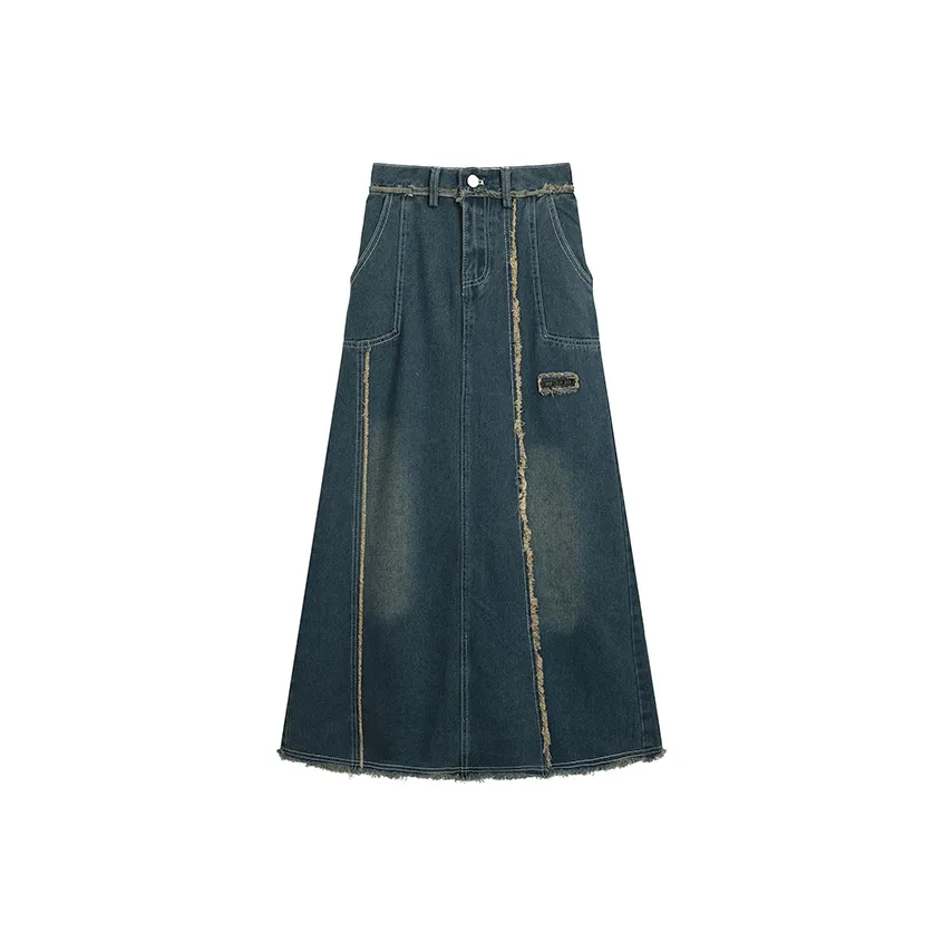 PAIN OR PLEASURE Деним Длинная Юбка Женская Синяя