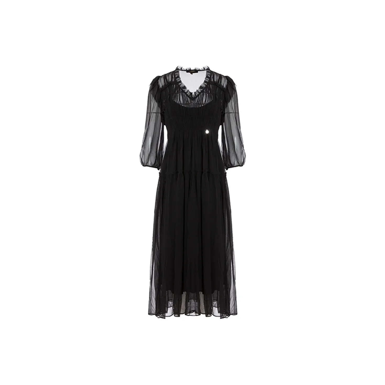 BESIONIA SS23 Длинное Платье с Длинными Рукавами Женское Черное