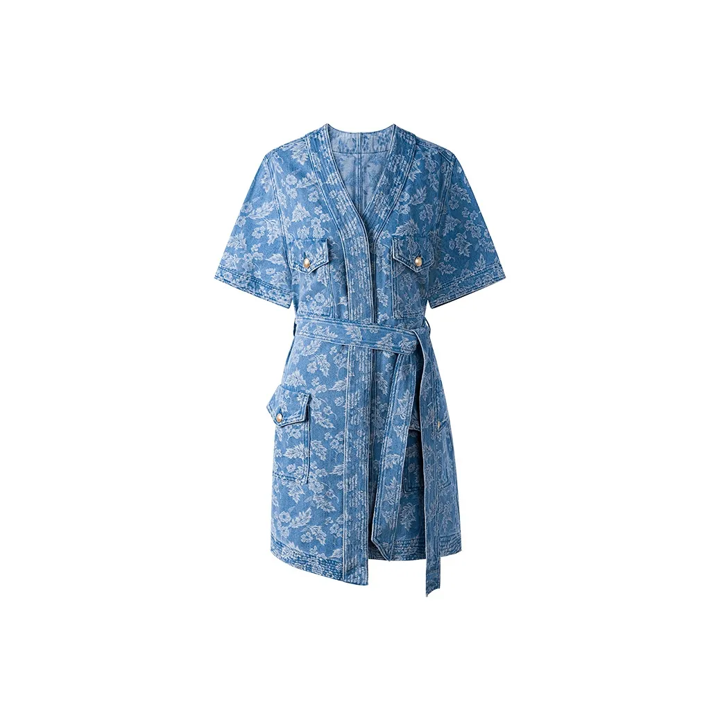 THE SEA LIFE Короткое платье с короткими рукавами женское джинсовый синий