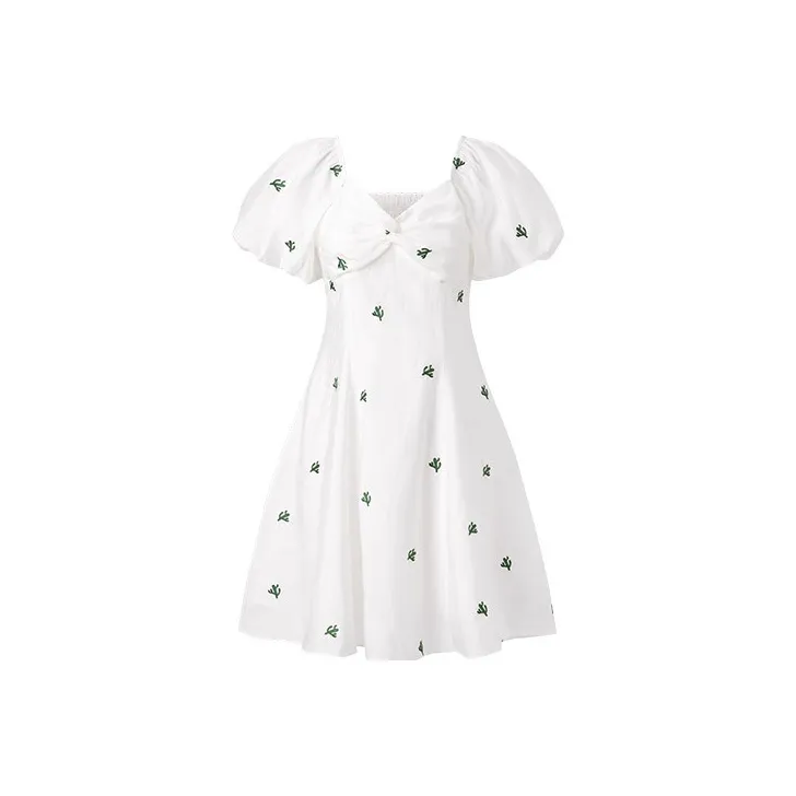 PEACEBIRD Short-Sleeved Dresses Women's White Pattern