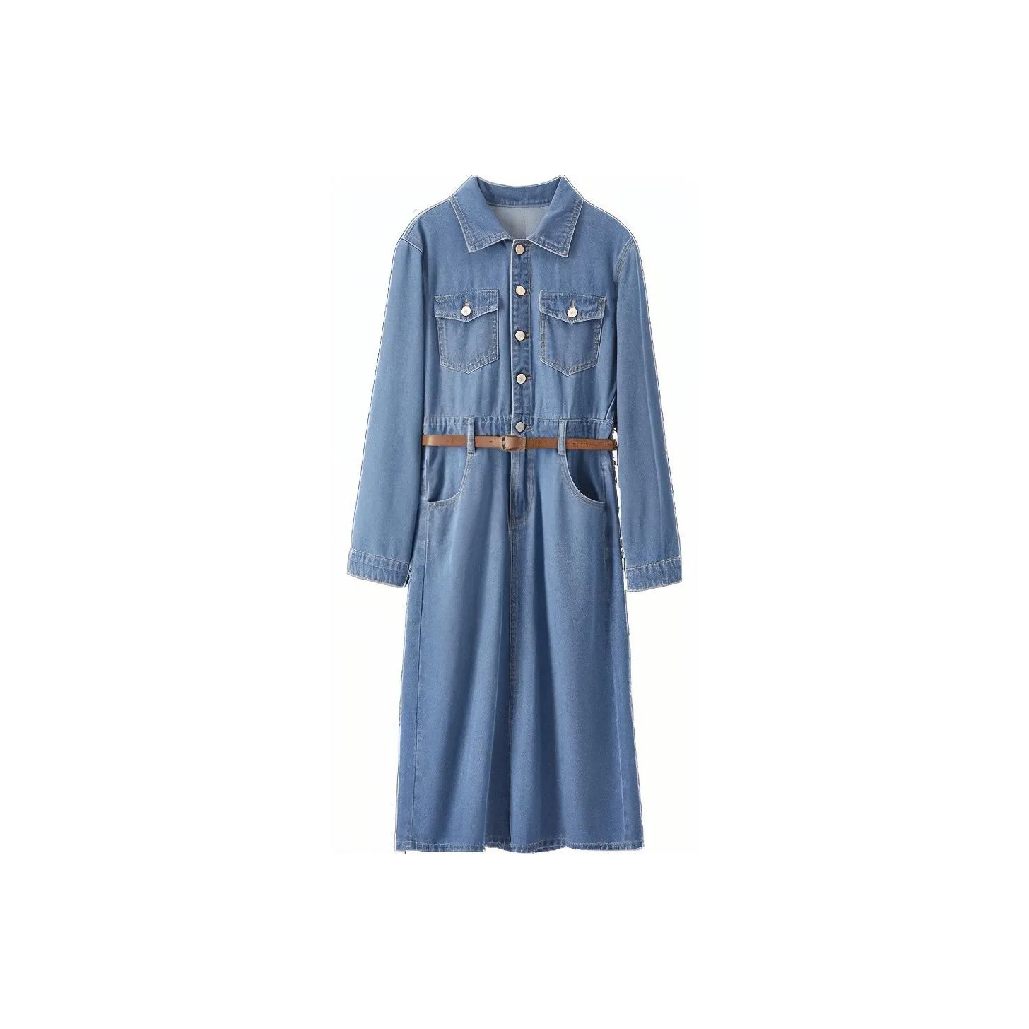 SENTUBILA Long Sleeved Dress Women's Denim Blue