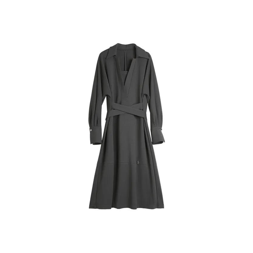 ELLE Длинное платье с длинными рукавами женское темно-серое