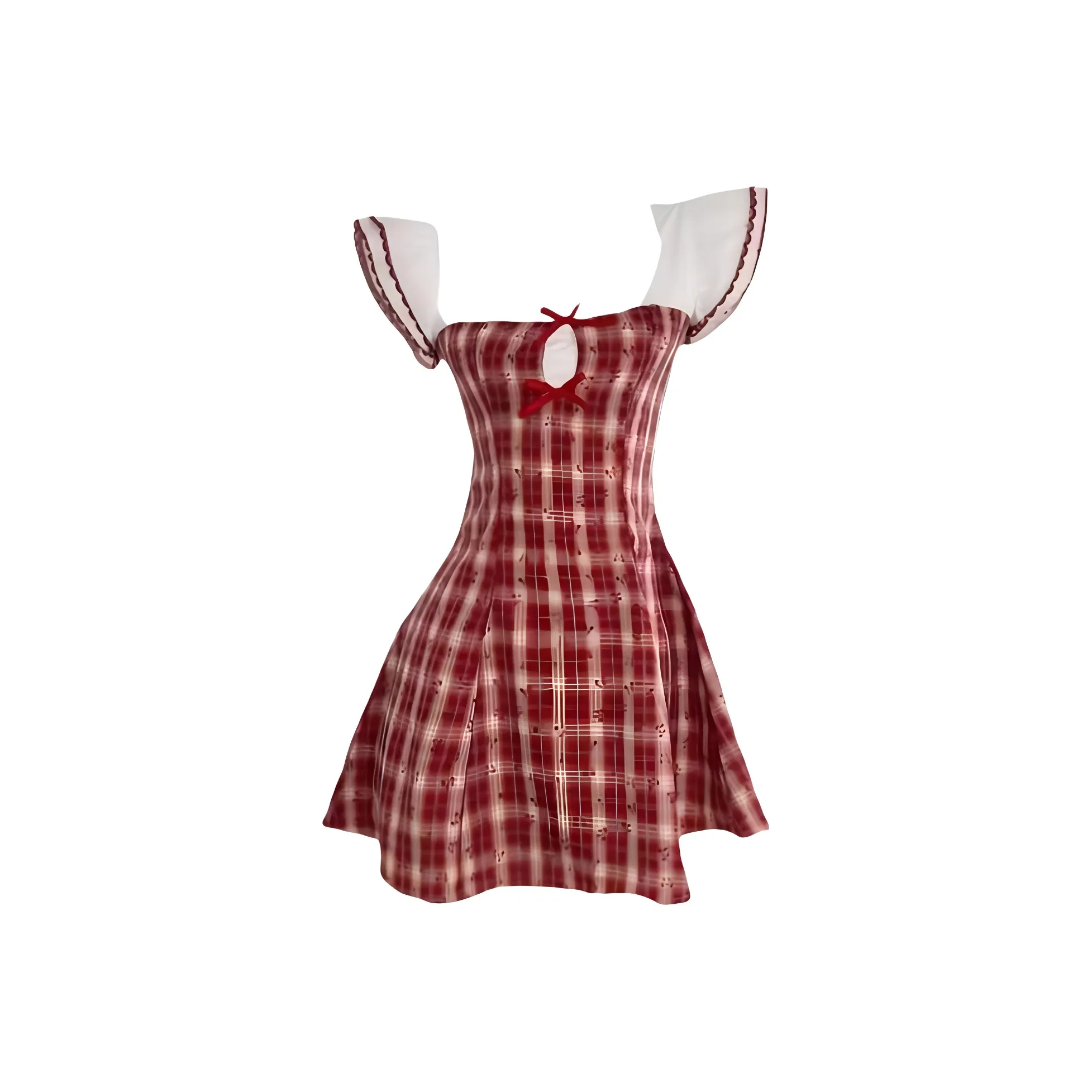 KKX Короткий рукав платье женское красное клетка