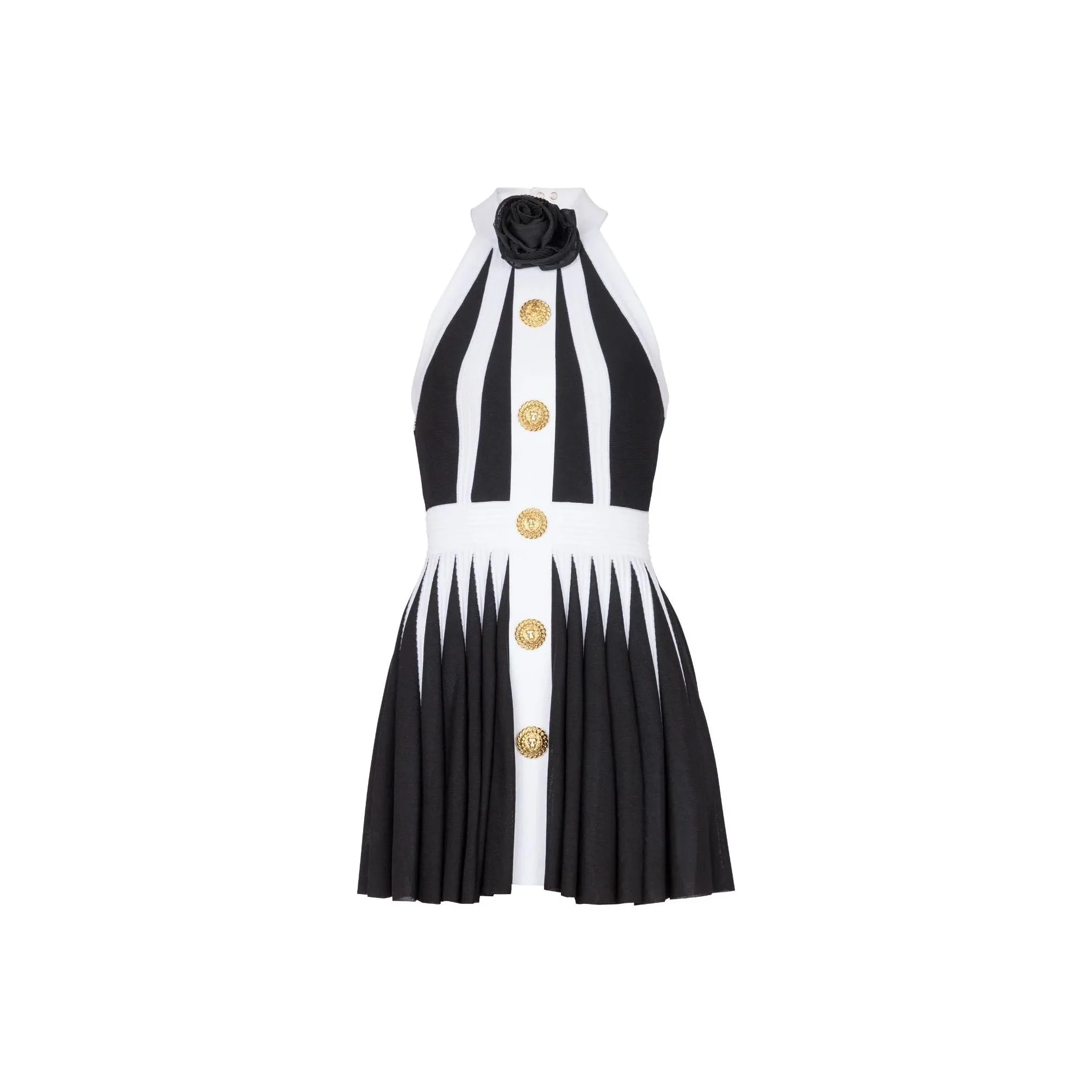 BALMAIN Floral appliqué Pleated Knit Minidress