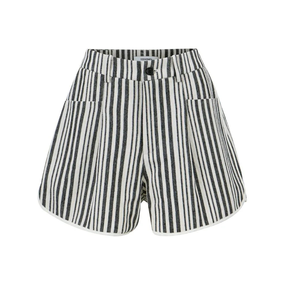 YESWOMEN Casual Shorts Women's Black White Stripes