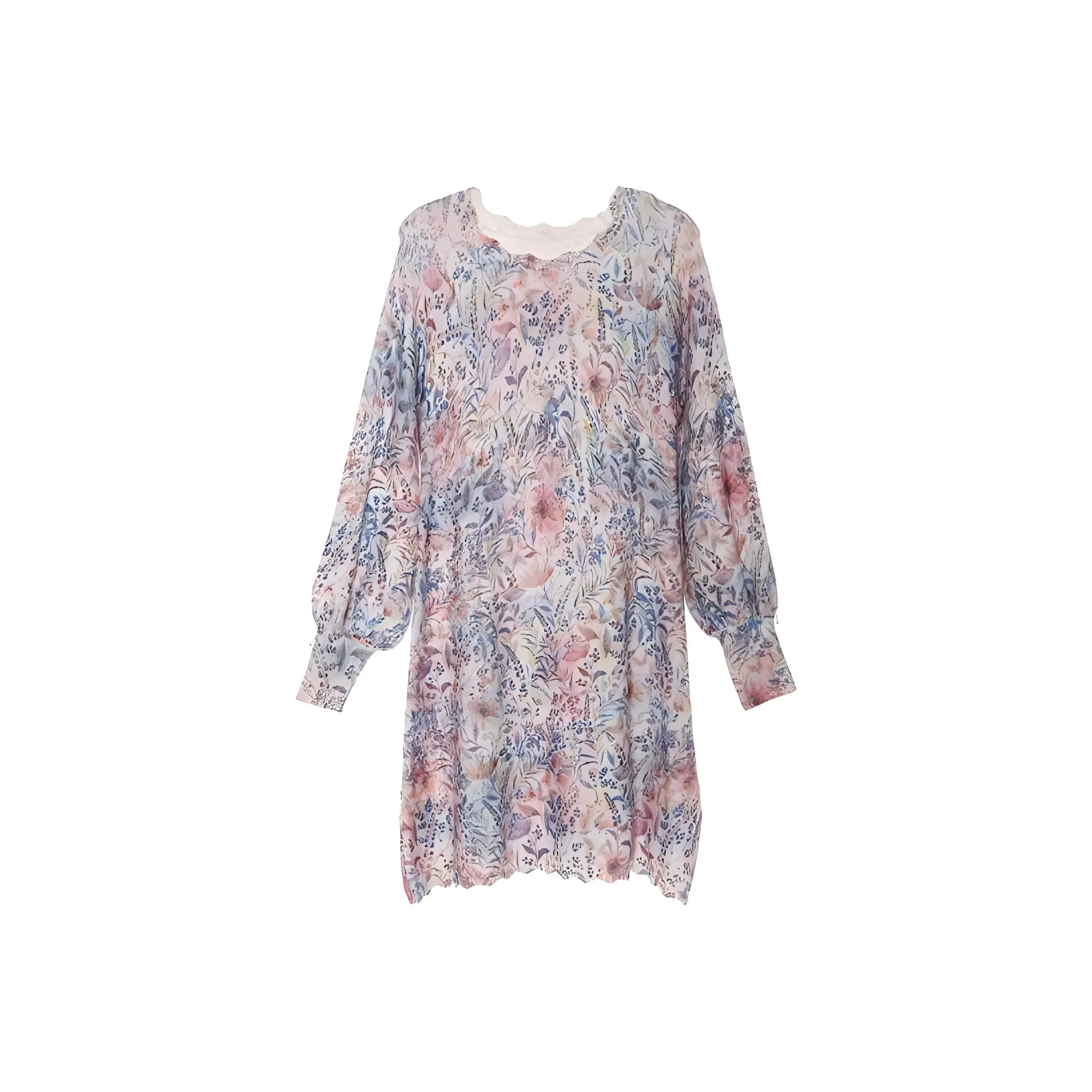 LIANCAN Длинное платье с длинными рукавами женское белое с многоцветным цветочным узором