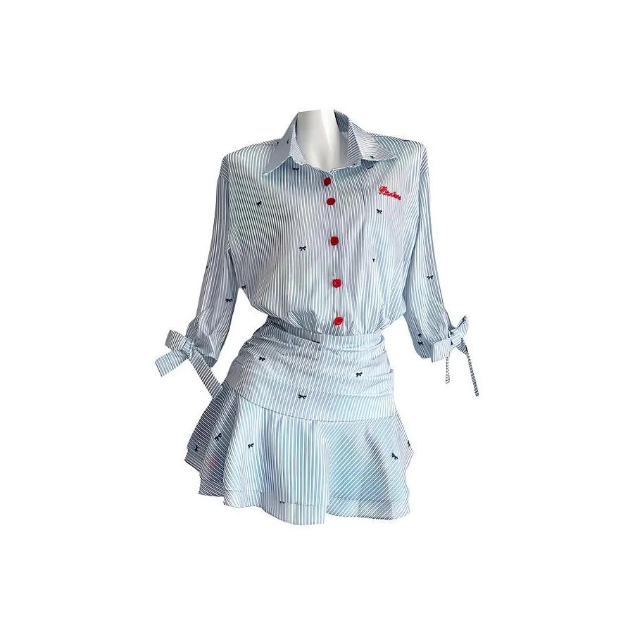 ZCDECO Короткое платье с короткими рукавами женское синие и белые полоски