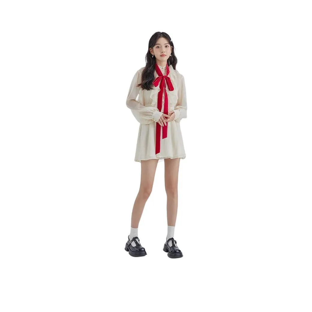 DEAR DEER PUFF Long Sleeved Dresses Women's White/Pink