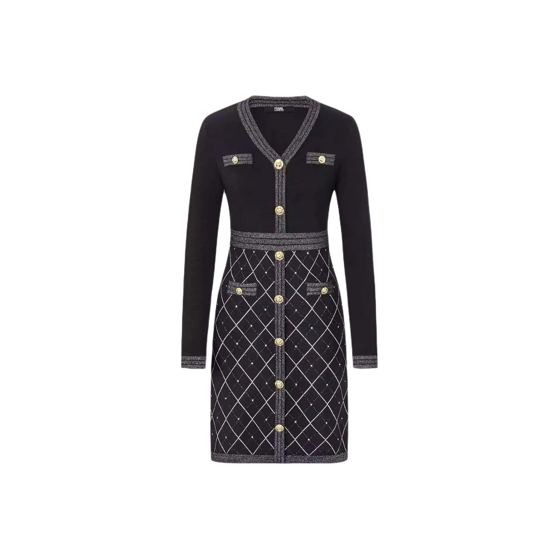 KARL LAGERFELD Длинное платье с длинными рукавами женское черное