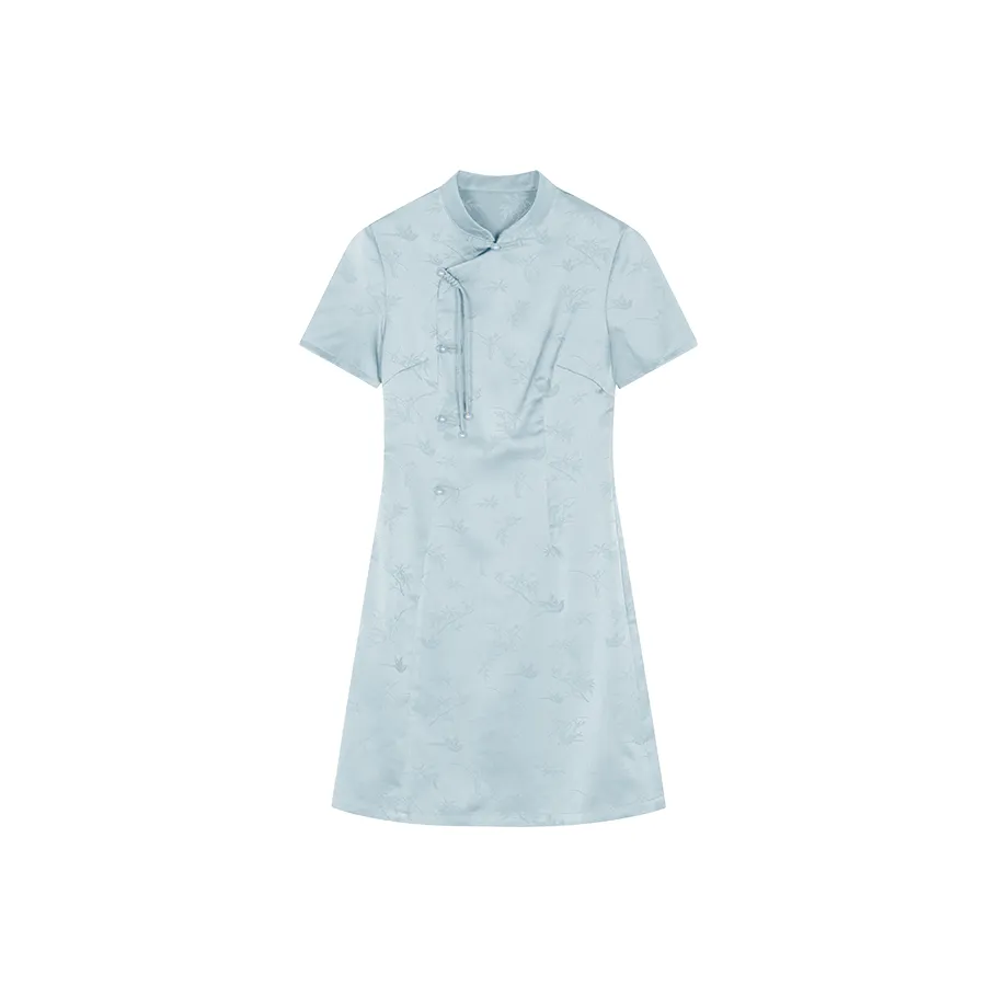Mo Han Yi Mei Короткий рукав Платье Женское Аква-синий