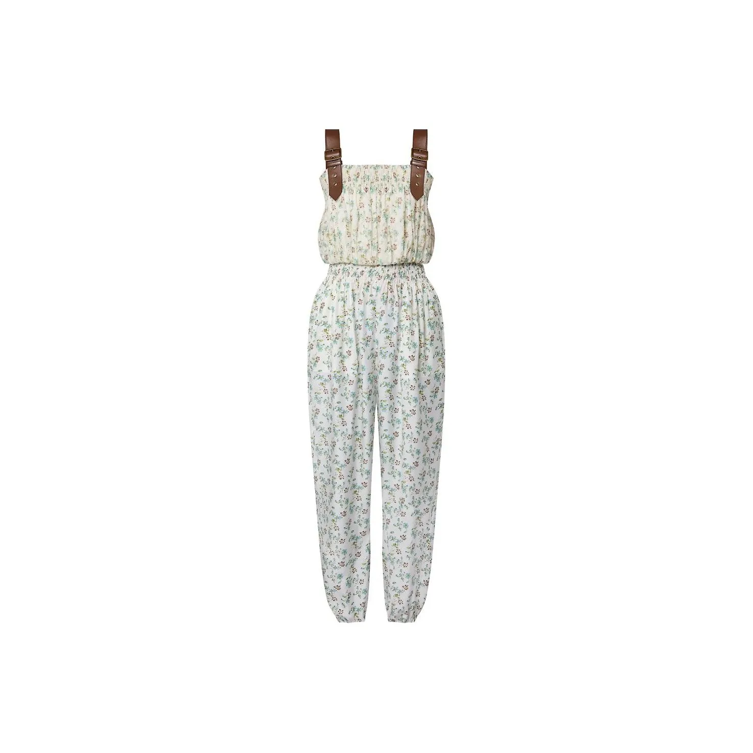 LOUIS VUITTON Floral Print Leather Strap Jumpsuit