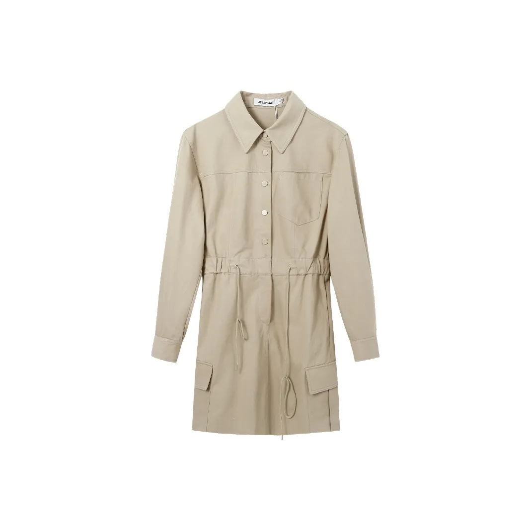 JESSYLINE Длинное платье с длинными рукавами женское хаки