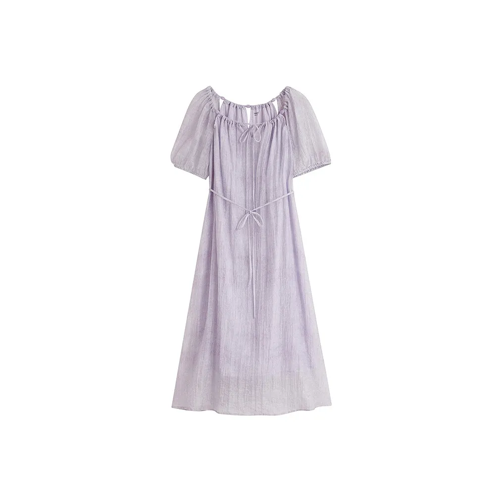 Inman Короткий рукав Платье Женское Дымчатый фиолетовый