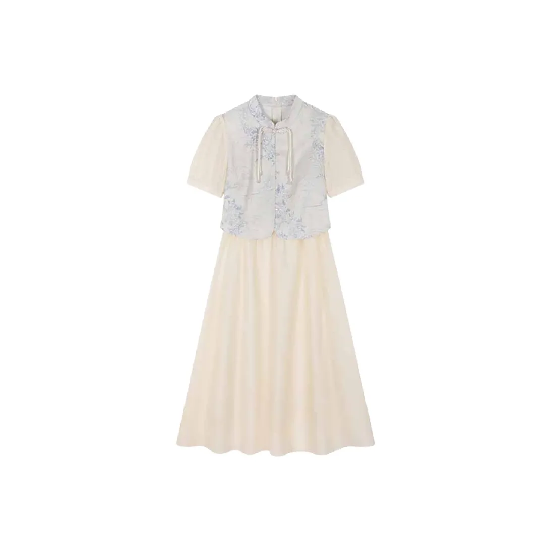 Mo Han Yi Mei Short Sleeved Dresses Women's Blue & Light Beige
