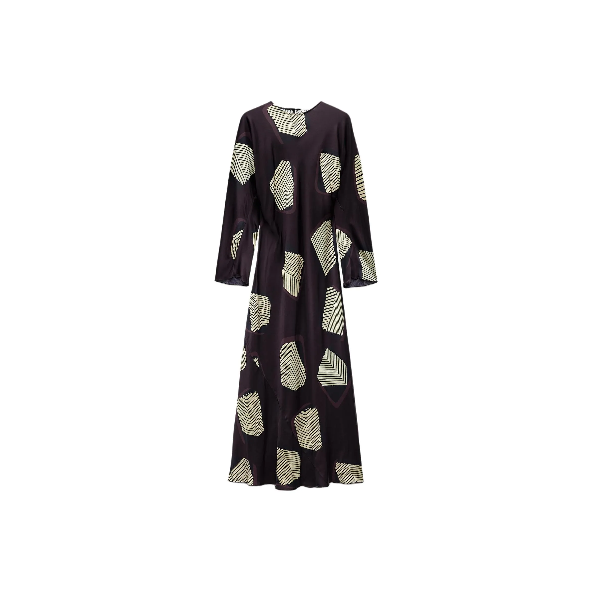 ZARA ZW Series Длинное Платье с Длинными Рукавами Женское Темно-Коричневое