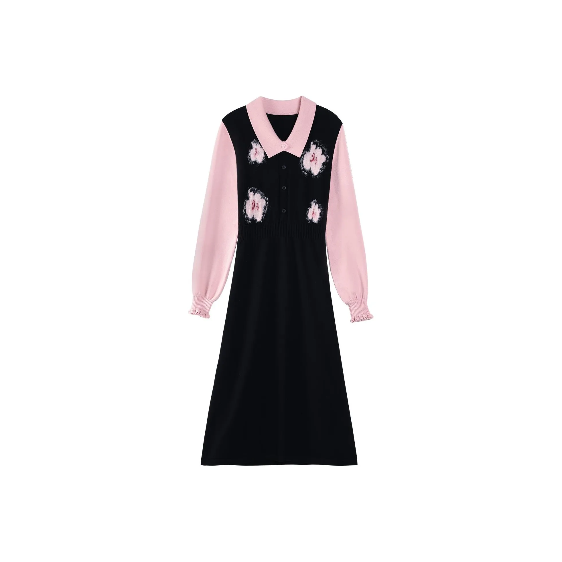 ALXNAN Длинное платье с длинными рукавами женское розовый черный