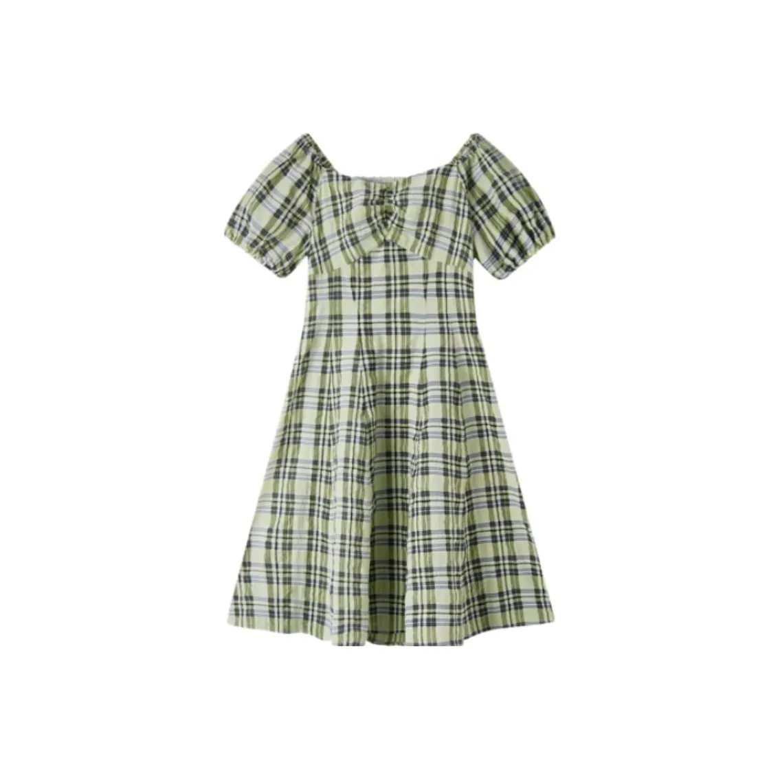 EICHITOO Короткое платье с короткими рукавами женское светло-зеленый плед