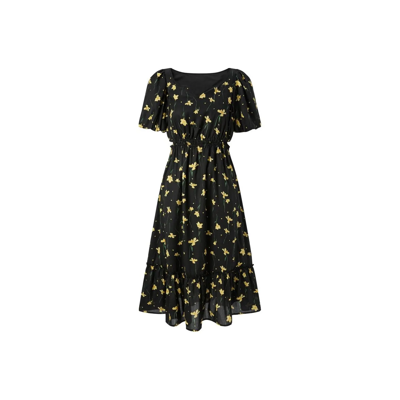 PEACEBIRD Короткий рукав Платье Женское Черный с узором