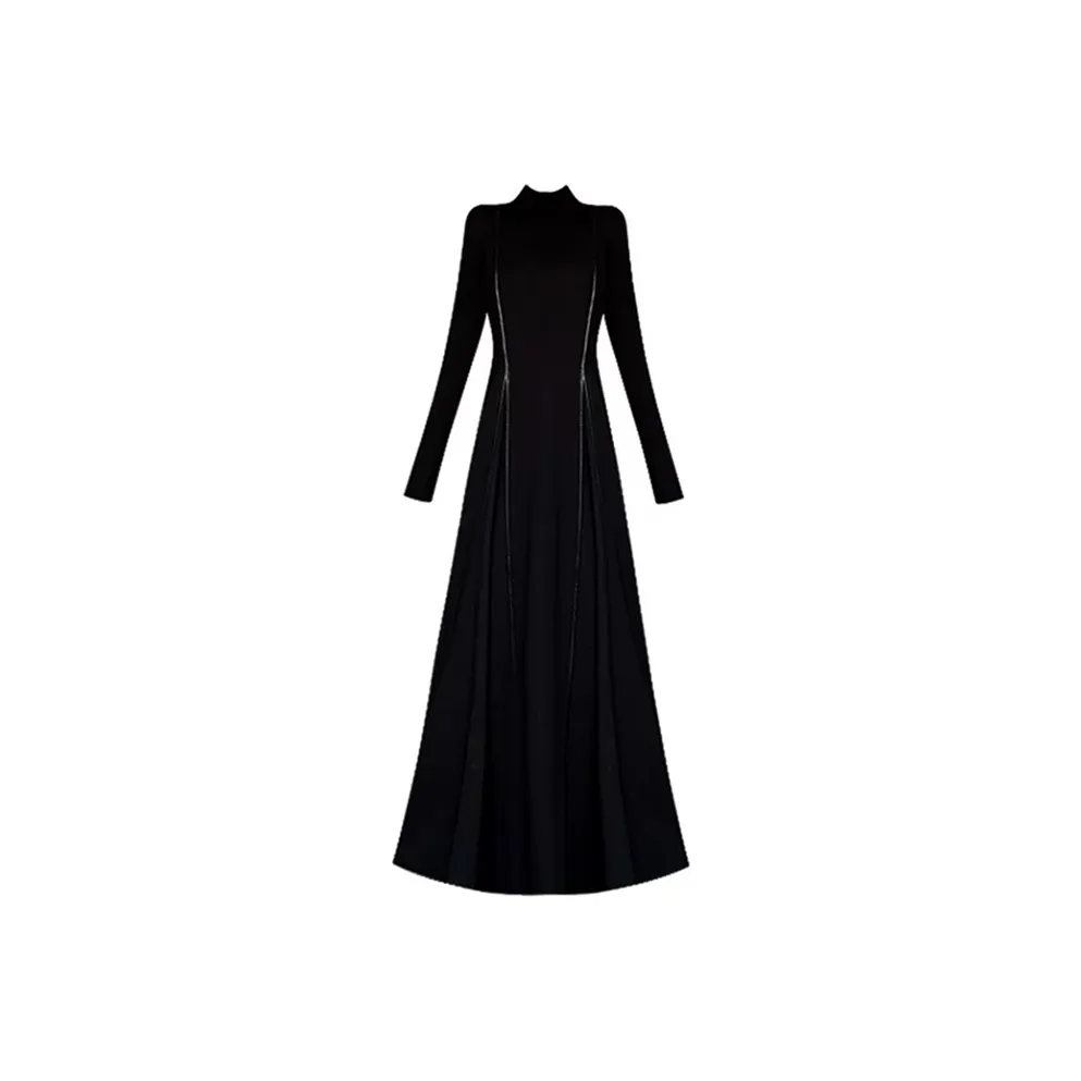 Yvetteclassic Длинное платье с длинными рукавами женское черное