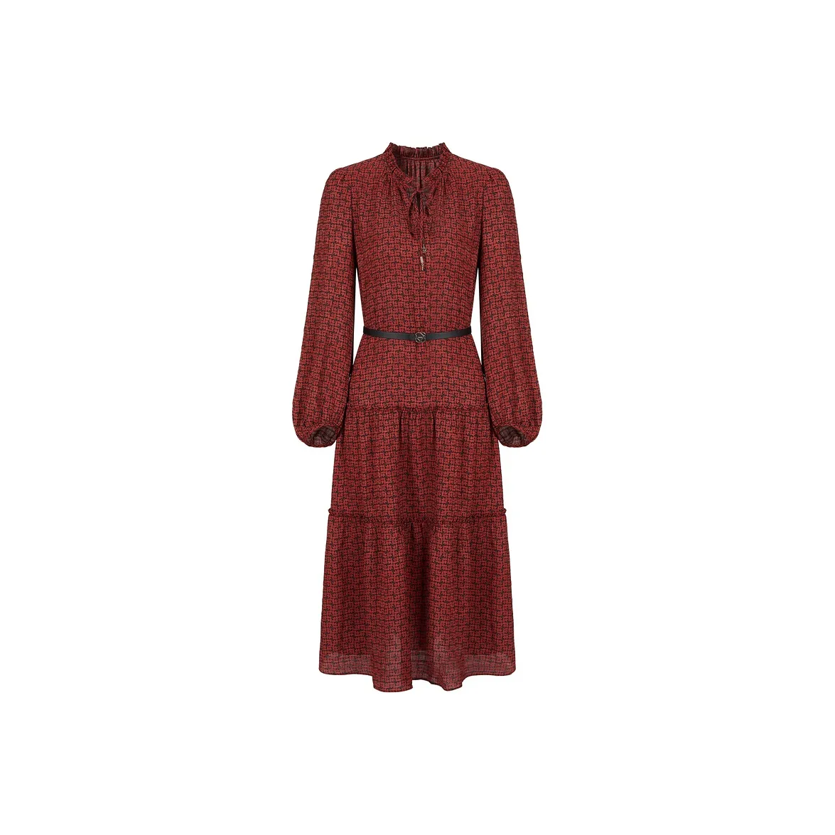 JZ. ANNAKRO Длинное платье с длинными рукавами женское цветочный бордовый