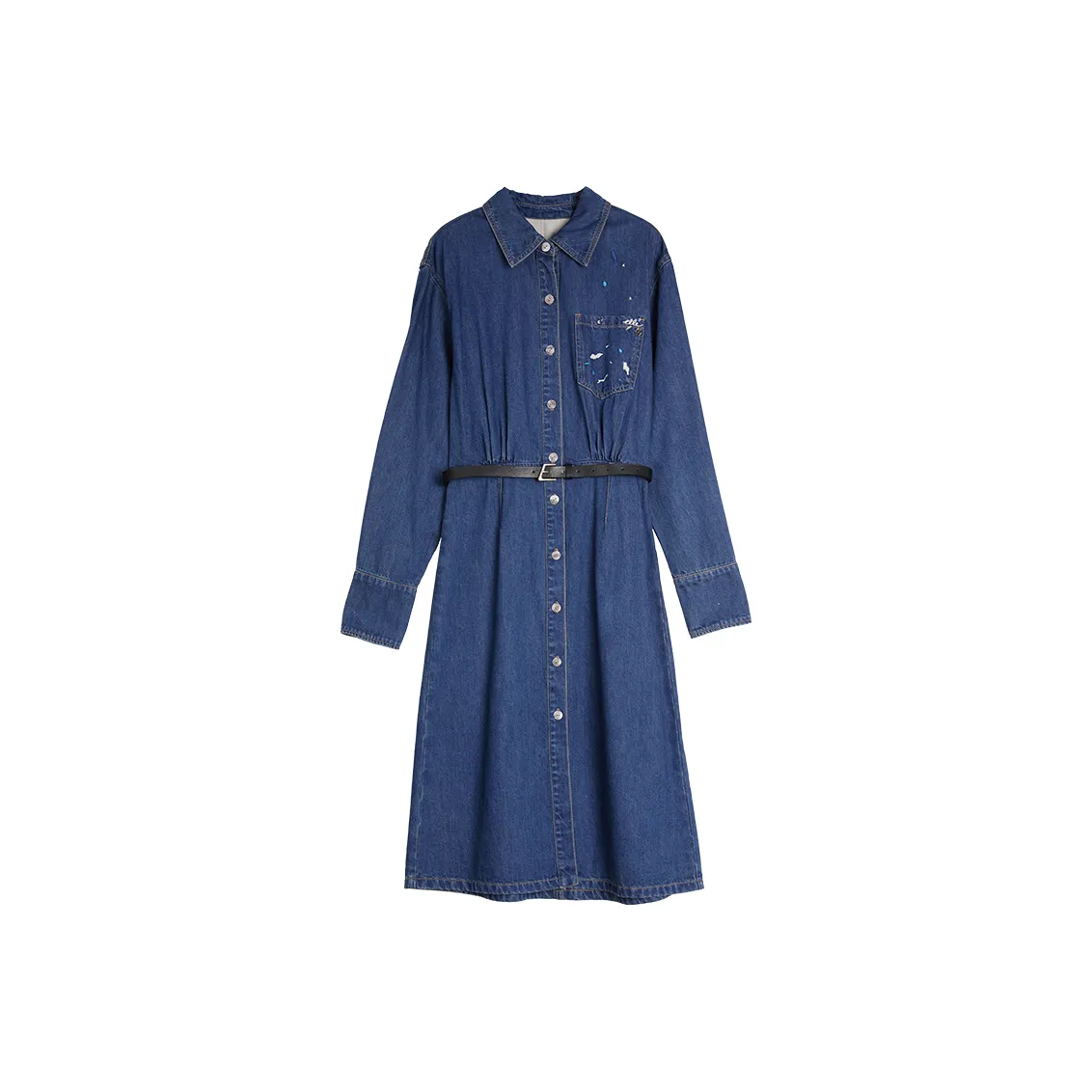 ELLE Длинное платье с длинными рукавами женское синее