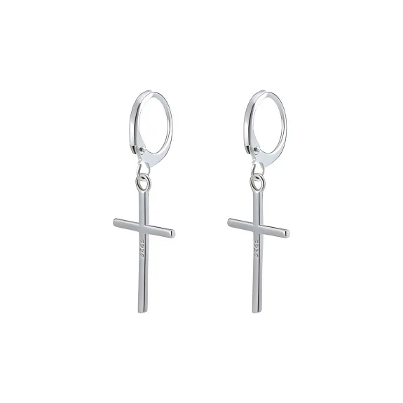 PUENTE 925 Sterling Silver Cross Hoop Earrings Men's