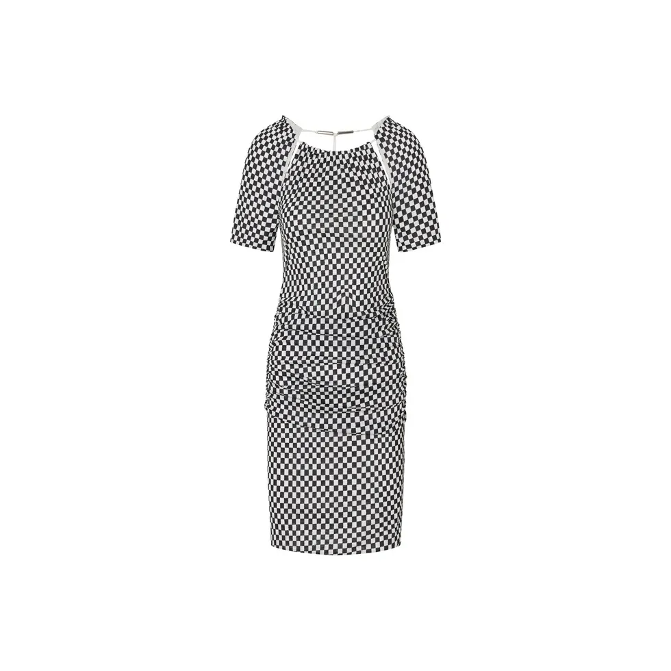 MO&CO Черно-белая клетка Женские Платья с коротким рукавом