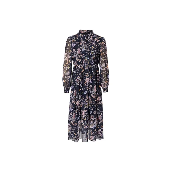 Hopeshow Long Sleeved Dress Women's Black With Pink Floral