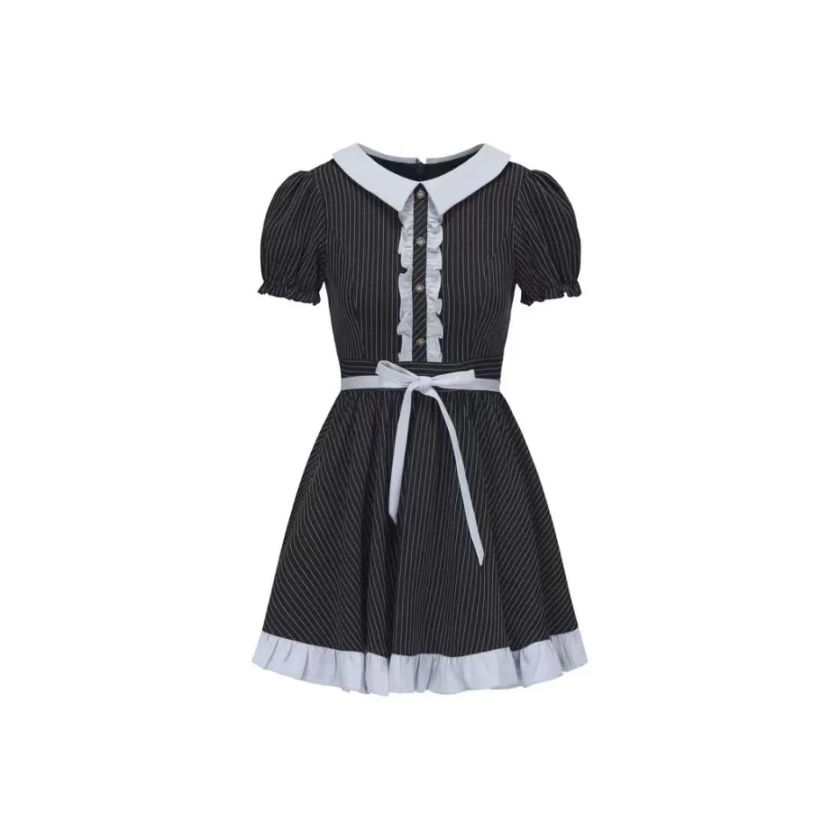 Lookinto Короткий рукав Платье Женское Темно-синий Полосы