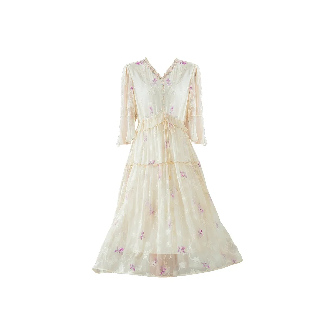 Ink Beauty Короткий рукав Платье Женское Бежевый