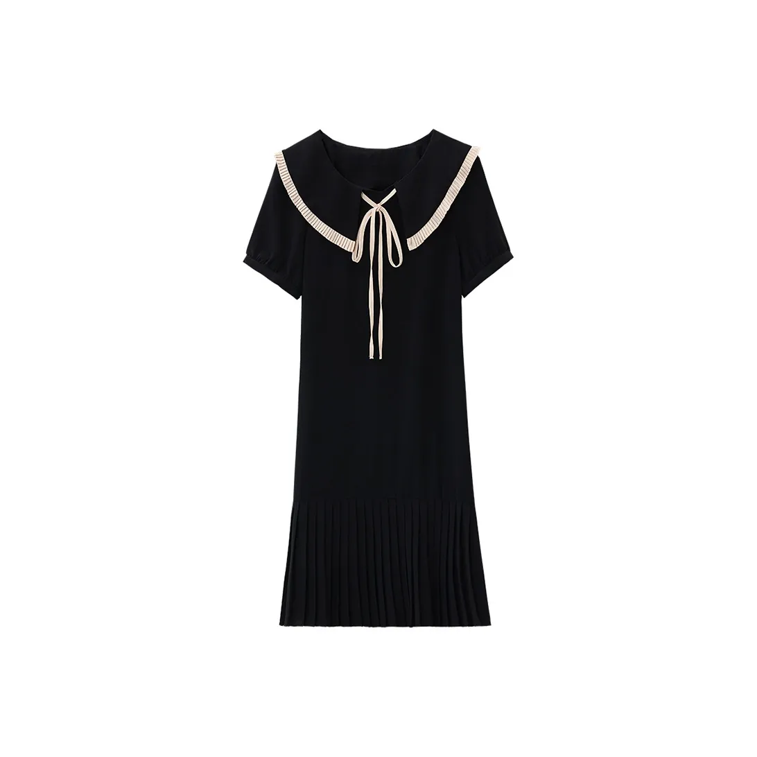 ABBY GODDESS Летнее Короткое Платье с Длинными Рукавами Женское Черное