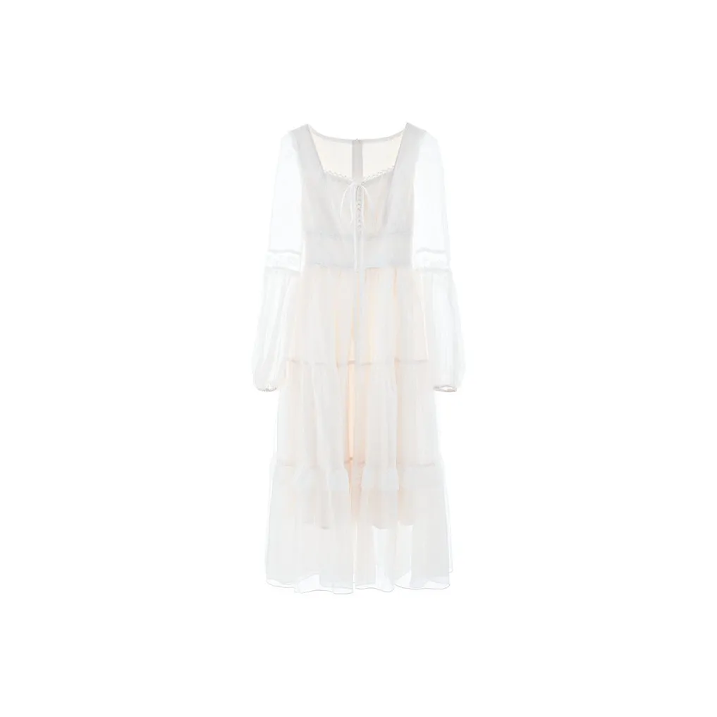 Blovelan Длинное платье с длинными рукавами женское абрикосового цвета