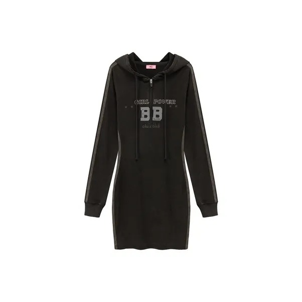 CHUU Длинное платье с длинными рукавами женское черное