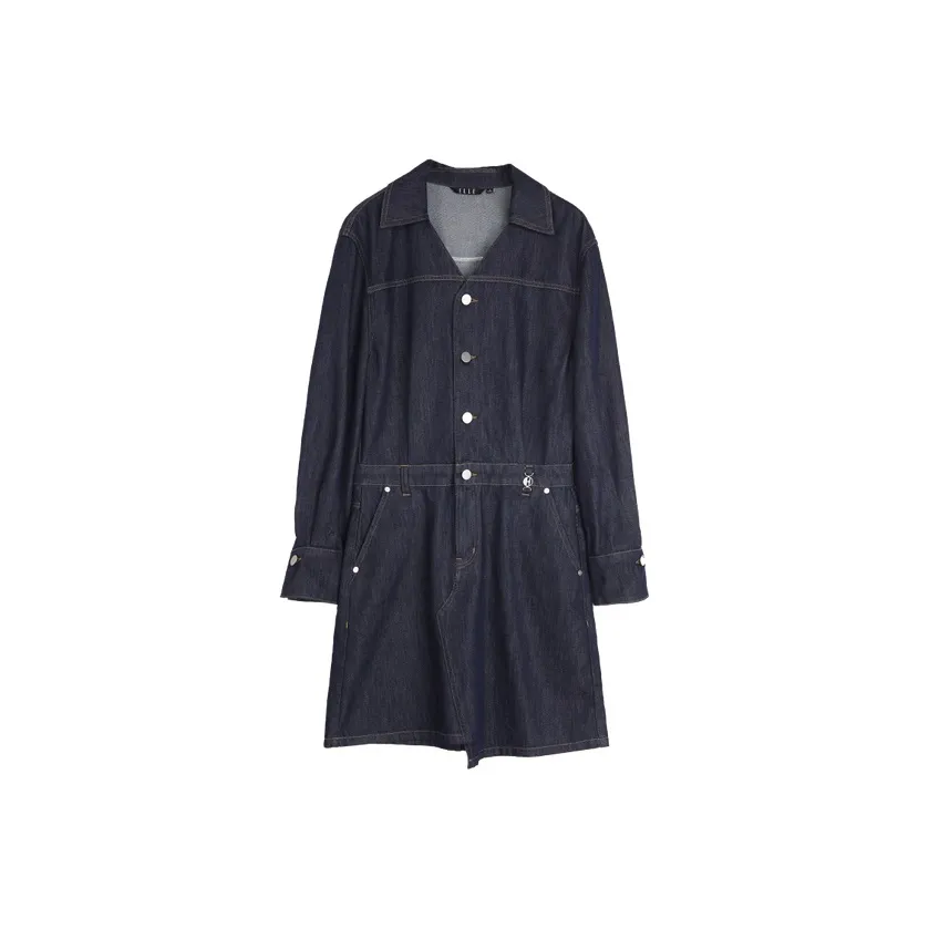 ELLE Длинное платье с длинными рукавами женское темно-синий