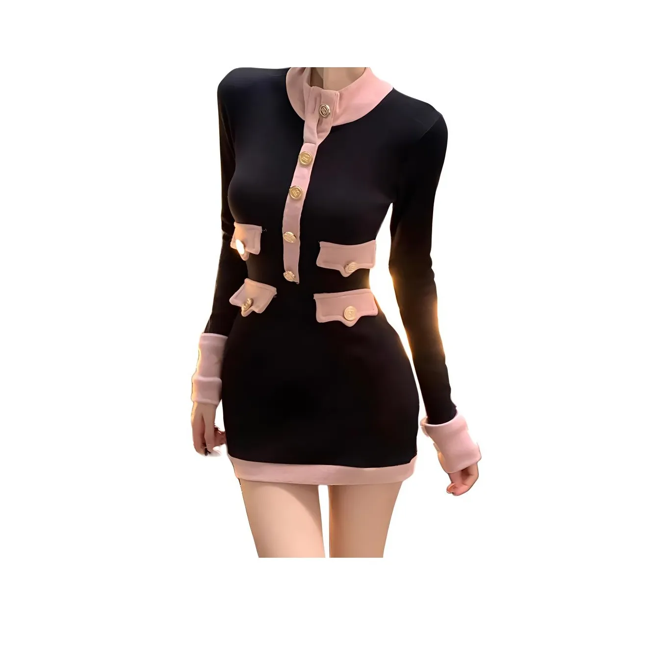 IQC Длинное платье с длинными рукавами женское цветовой блок