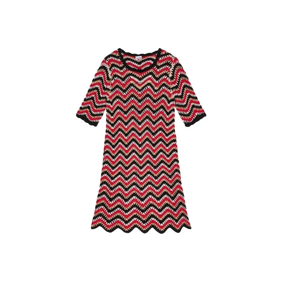 GANNI Wavey Detailed Crochet Mini Dress